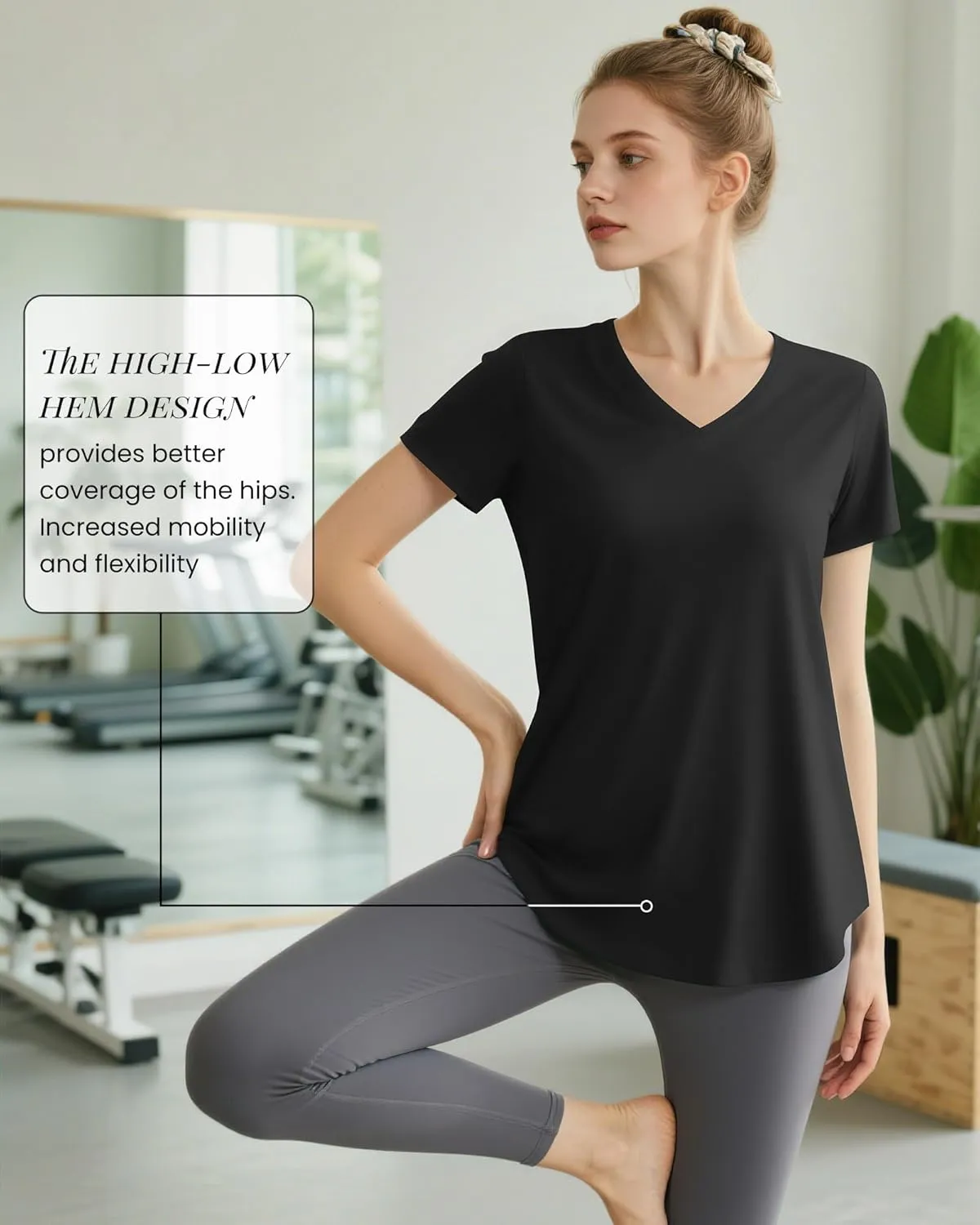 4 Pack Women's Short Sleeve Workout T Shirt Side Slits Curved Hem V Neck Breathable Exercise Tops Quick Dry UV Tee