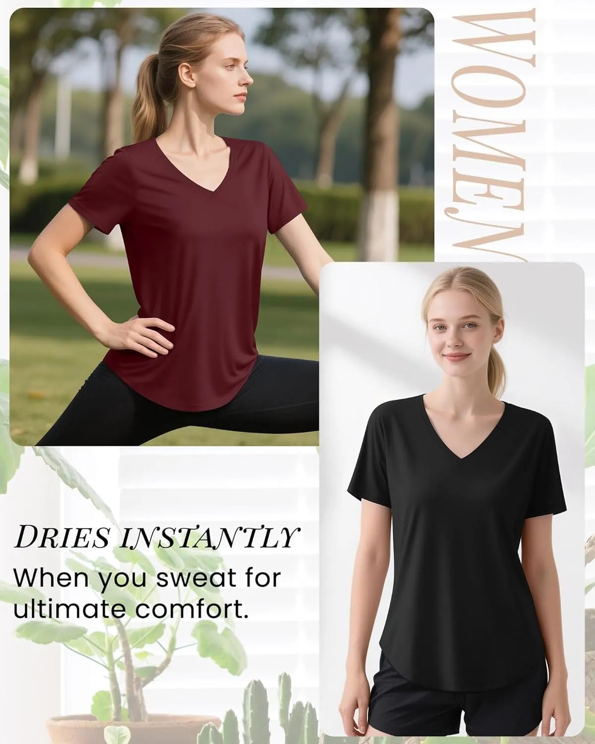 4 Pack Women's Short Sleeve Workout T Shirt Side Slits Curved Hem V Neck Breathable Exercise Tops Quick Dry UV Tee