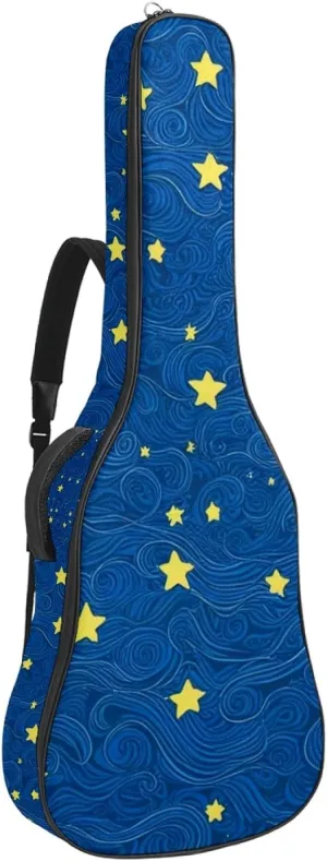 40/41/42-inch Starry Sky Art Acoustic Guitar Bag With Adjustable Shoulder Strap And 2 Storage Bags. Guitar Bag With Back Hanging Loop, Electric, and Classical Guitars