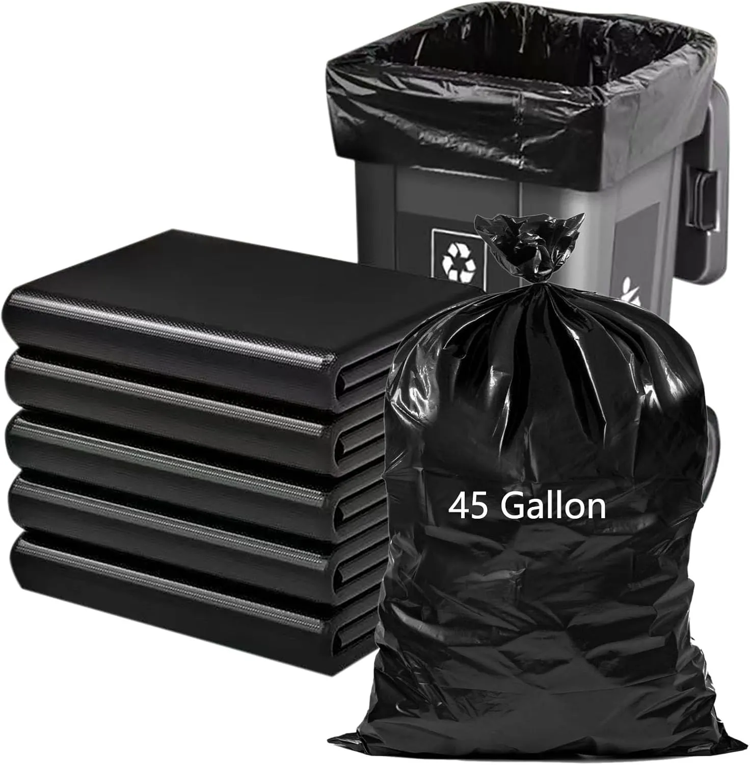 45 Gallon Trash Bags 1.8 Mil -39.3''x47.2'' Pack of 50 Thick Large Heavy Duty Multi-Use Garbage Bags Extra Large Strong Trash Can Liners for Office, Picnic,Kitchen, Bulk Bags (45 Gallon 50 Count)