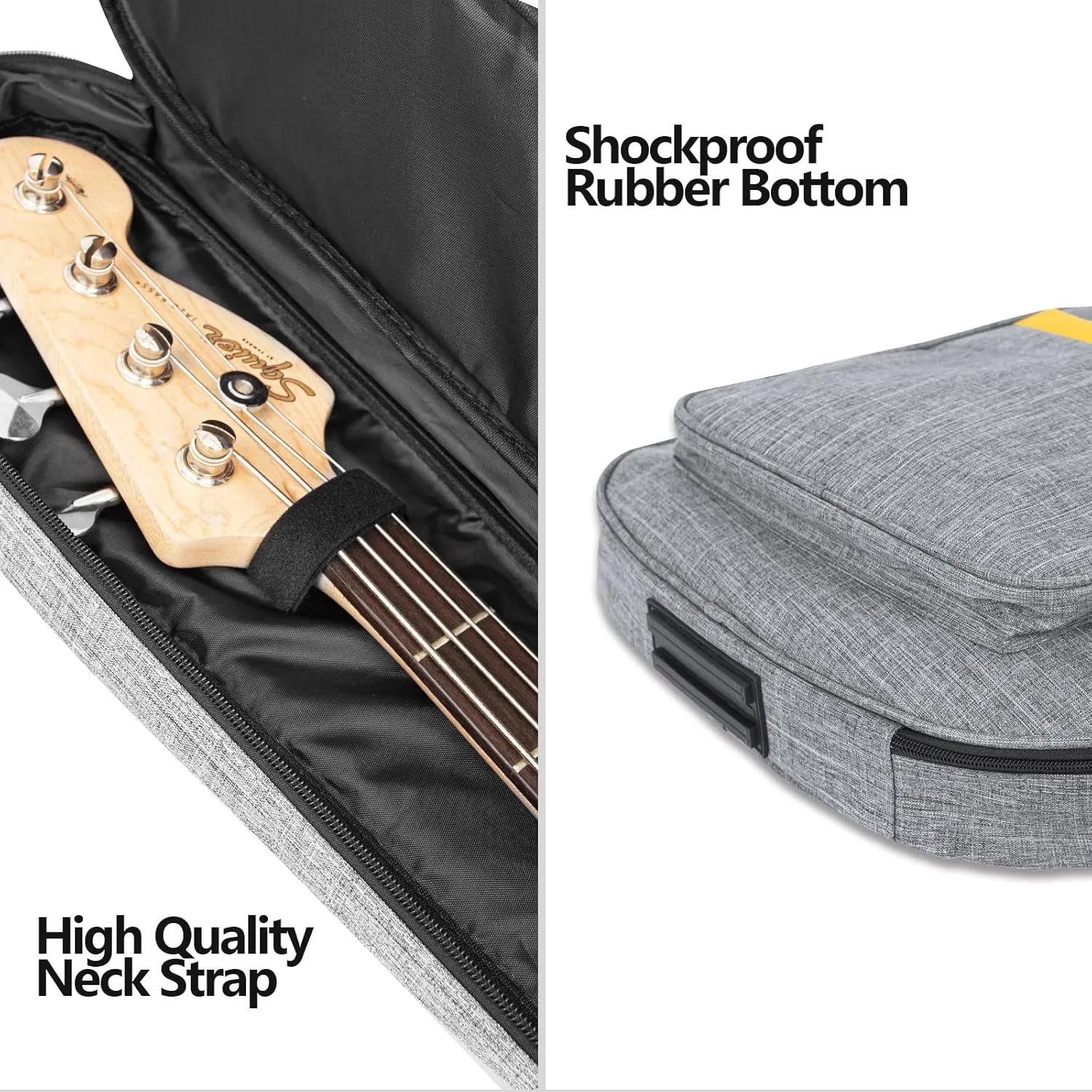 47 Inch Bass Guitar Gig Bag 0.38 Inch Thick Padding Backpack Soft Bass Case Dual Adjustable Shoulder Strap Pocket & Neck Strap Gray