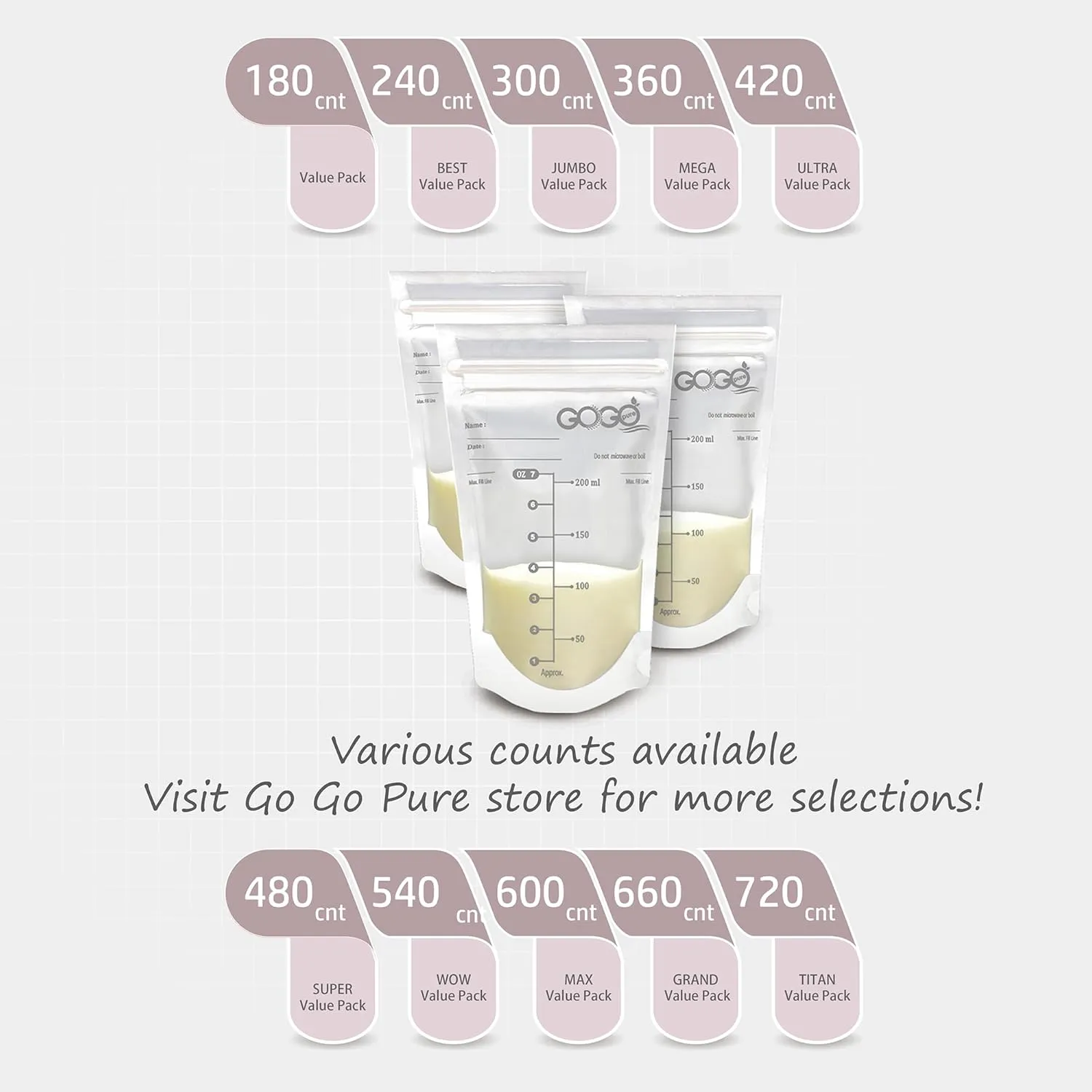 600 Count (10 Pack of 60 Bags) MAX Value Pack Breastmilk Storage Bags - 7 OZ, EACH PRE-STERILIZED By Gamma Ray, BPA Free, Leak Proof Double Zipper Seal, Self Standing (60 Count (Pack of 10))
