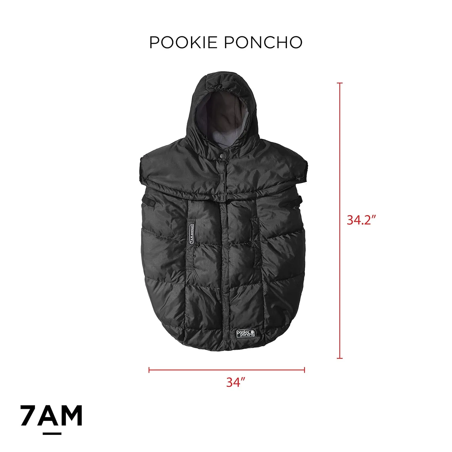 7AM Pookie Poncho Cover for Baby Carrier - Water Repellent & Ultra Soft Micro-Fleece Lining Bunting Bag with Adjustable 2 Hoods, Multifunctional Stroller & Winter Car Seat Cover | (0-4T)