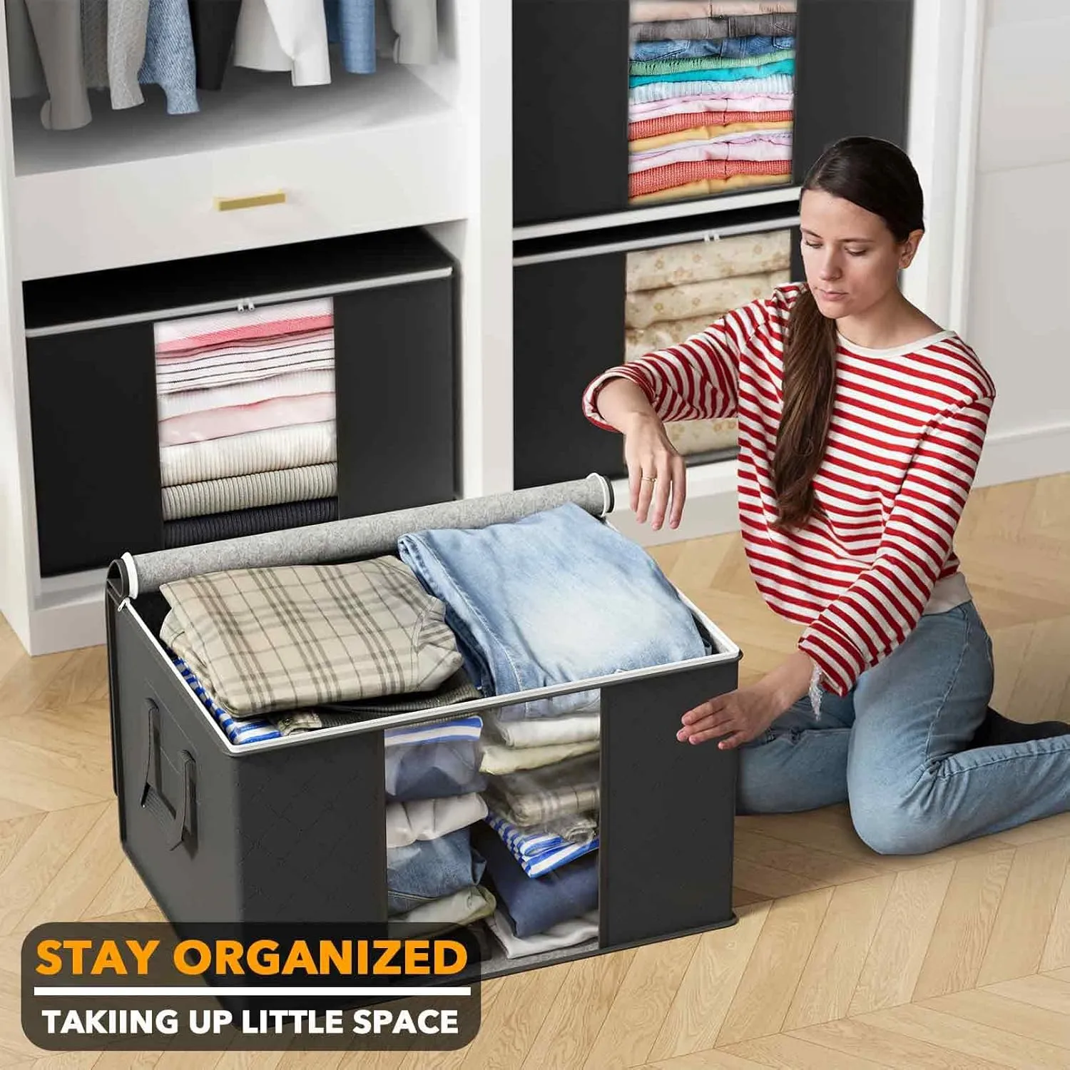 8 Pack 90L Large Storage Bins Black