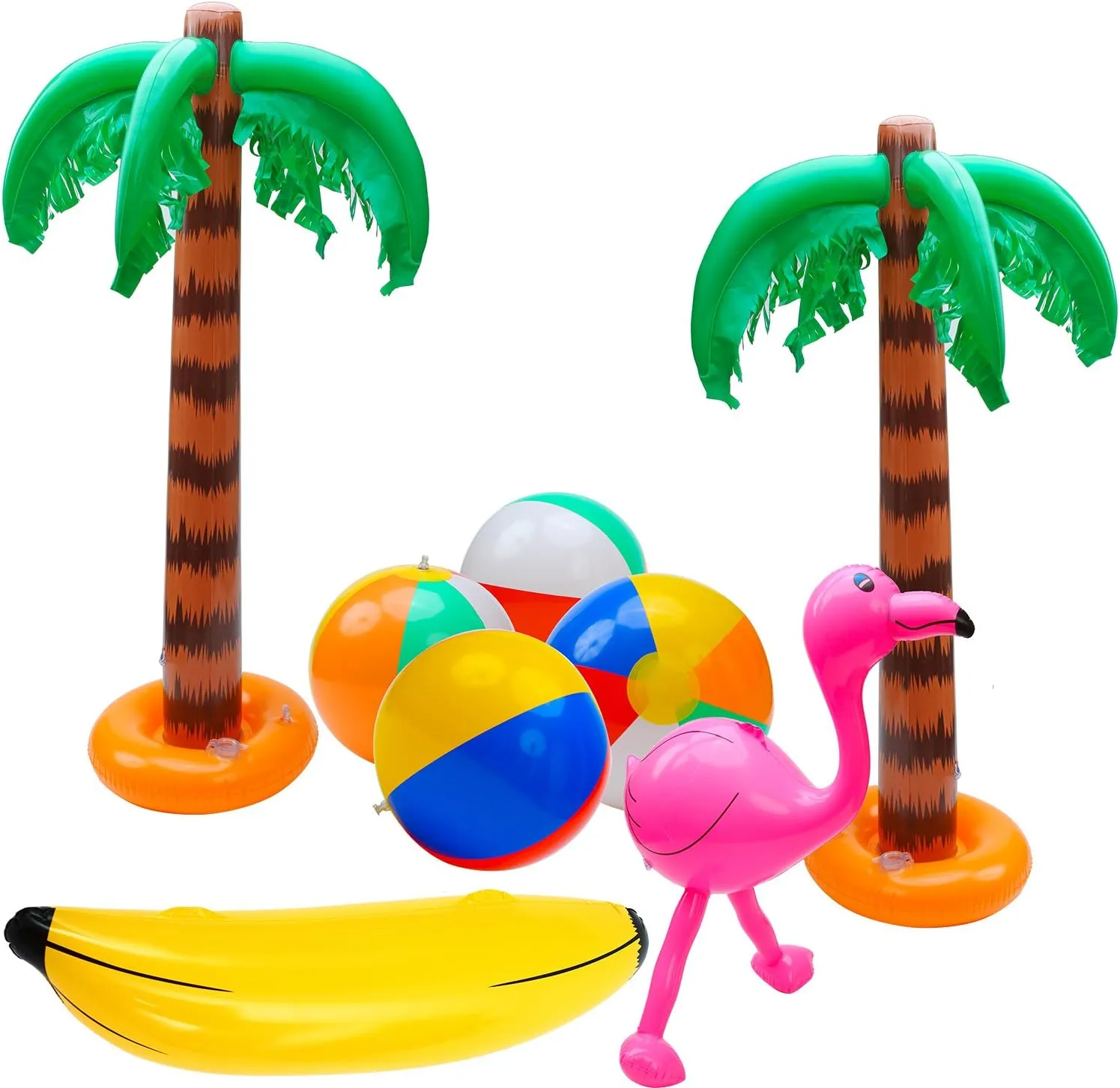 8 Pack Inflatable Luau Party Decorations Includes Inflatable Blow up Palm Trees Banana Beach Balls Flamingo Outdoor Hawaiian Summer Beach Decor PVC Material
