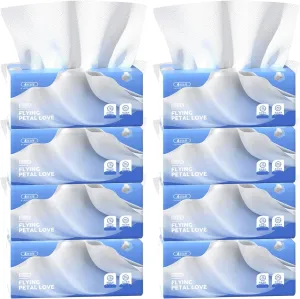 8 Packs Small Disposable Facial Tissues, Facial Napkins, Toilet Paper, Material Native Wood Pulp Fiber NOT COTTON, White Facial Paper, 4-Ply, 256 Sheets per Bag