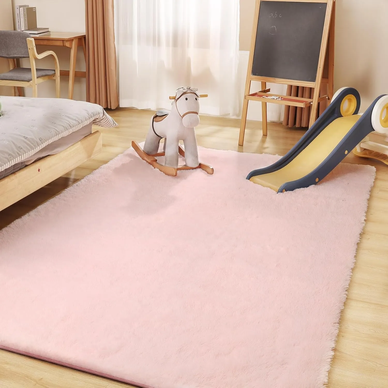 9x12 Pink Fluffy Rug, Ultra Soft Area Rugs for Living Room, Plush Rugs for Bedroom, Non-Slip Indoor Carpet for Nursery, Study Room, Kids Room, Room Decor