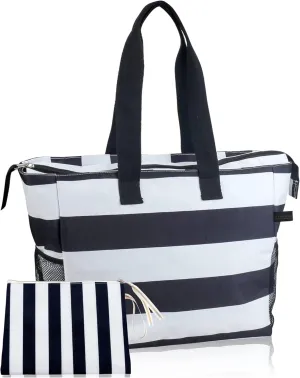 ABAMERICA Beach Bags Waterproof Sandproof Beach Tote Pool Bag with Zipper 7 Pockets Cosmetic Bag, Large Self Standing
