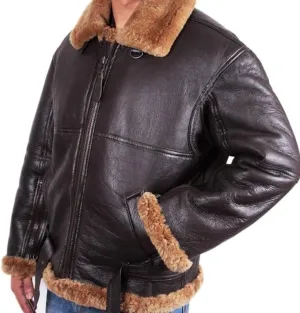 ABz Leathers Brown RAF Shearling B3 Bomber Leather Aviator Jacket for Men - Fighter Pilot Shearling Coat