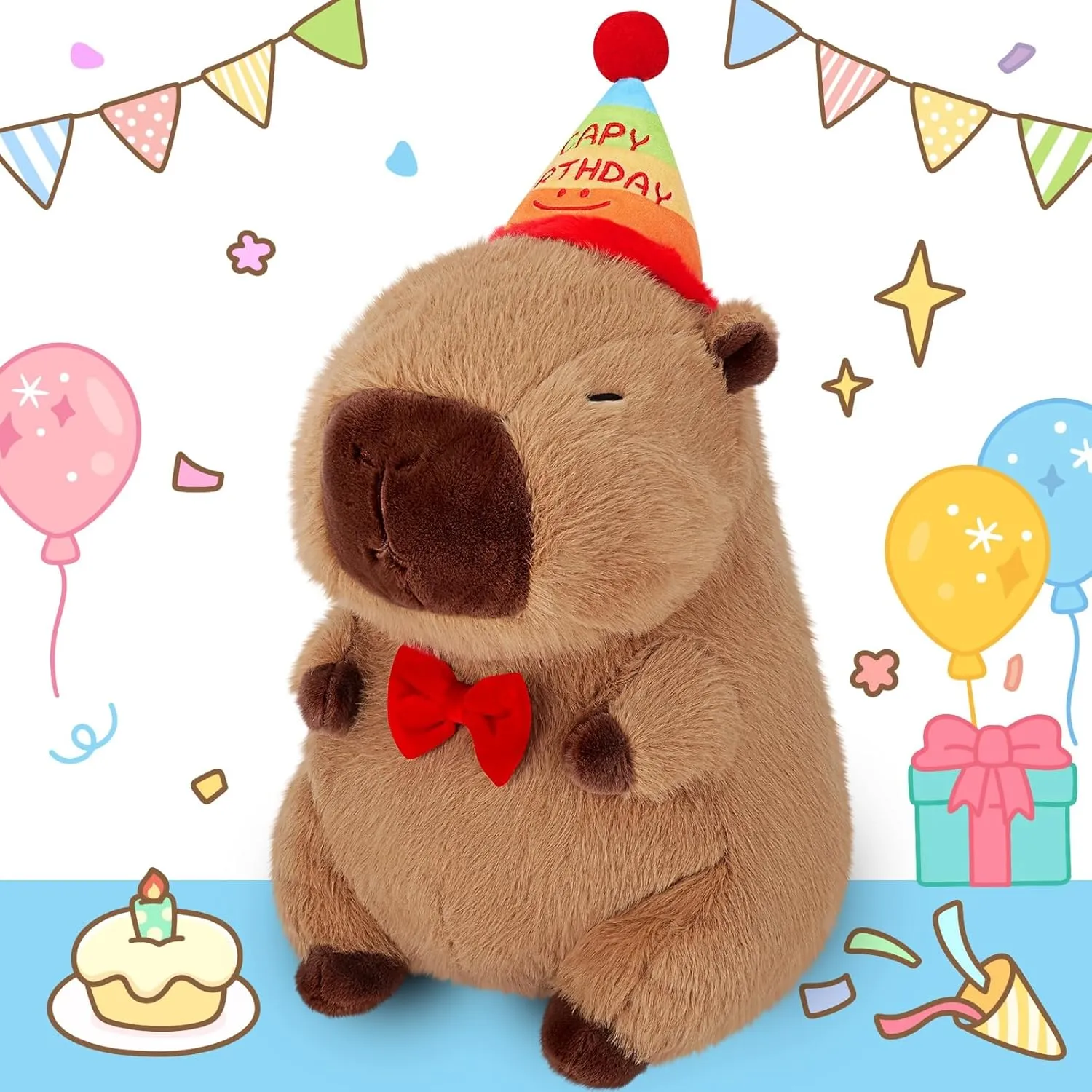 Achwishap Capybara Plush,Cute Plushies Capybara Stuffed Animal,Capybaras Plush Toys,Kawaii Plushie Stuffed Toy with Birthday Hat Plushie Gift for Kids Adults Birthday(Capybara with Birthdays Hat,18”)