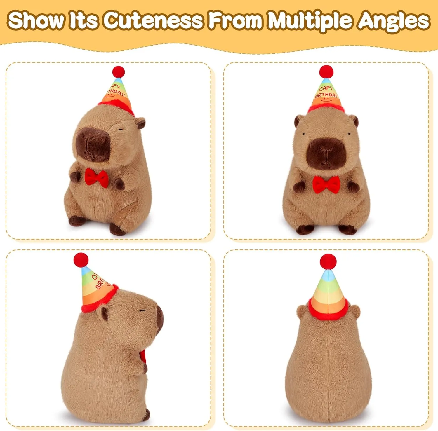 Achwishap Capybara Plush,Cute Plushies Capybara Stuffed Animal,Capybaras Plush Toys,Kawaii Plushie Stuffed Toy with Birthday Hat Plushie Gift for Kids Adults Birthday(Capybara with Birthdays Hat,18”)