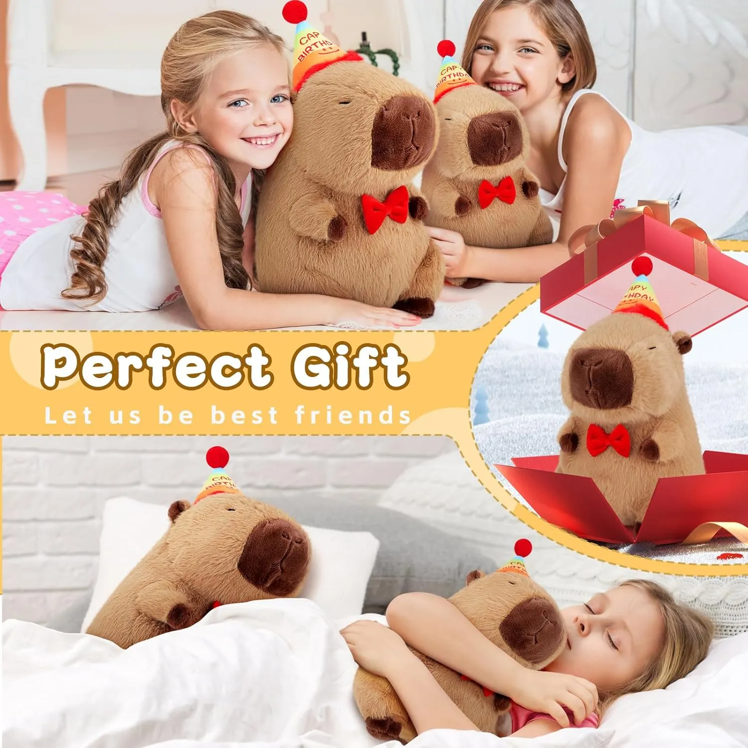 Achwishap Capybara Plush,Cute Plushies Capybara Stuffed Animal,Capybaras Plush Toys,Kawaii Plushie Stuffed Toy with Birthday Hat Plushie Gift for Kids Adults Birthday(Capybara with Birthdays Hat,18”)