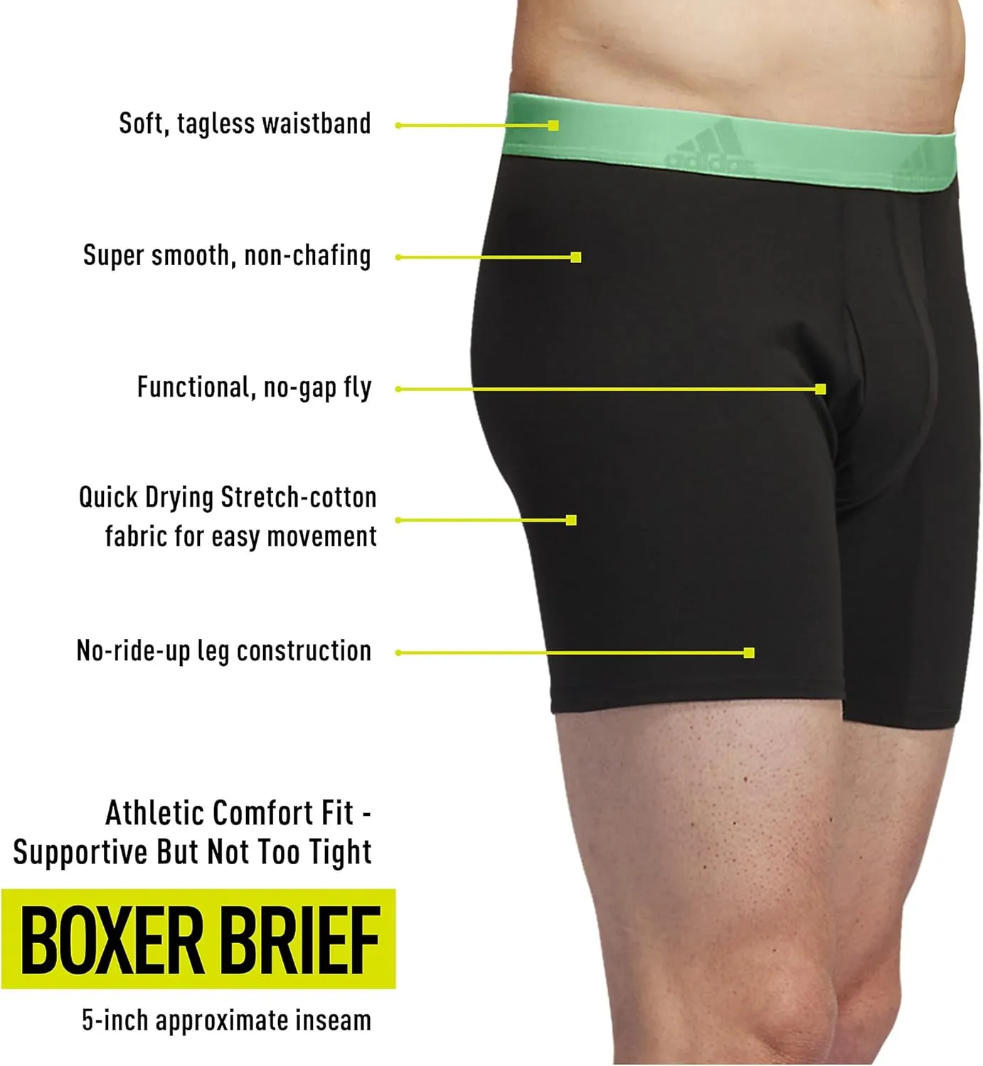 adidas Men's Performance Stretch Cotton Boxer Briefs 3-Pack, Soft Underwear, Superior Comfort