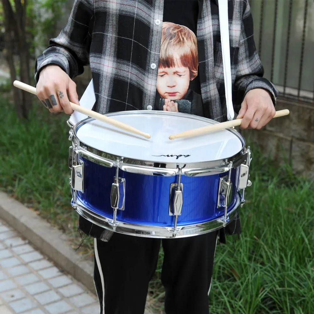 ADM 14"X 5.5" Snare Drum Set, Kids Student Snare Drum Beginner Kit with Stand, Drum Mute Pad, Strap, Drum Sticks, Drum Keys, Blue