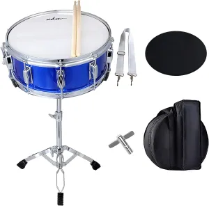 ADM 14"X 5.5" Snare Drum Set, Kids Student Snare Drum Beginner Kit with Stand, Drum Mute Pad, Strap, Drum Sticks, Drum Keys, Blue