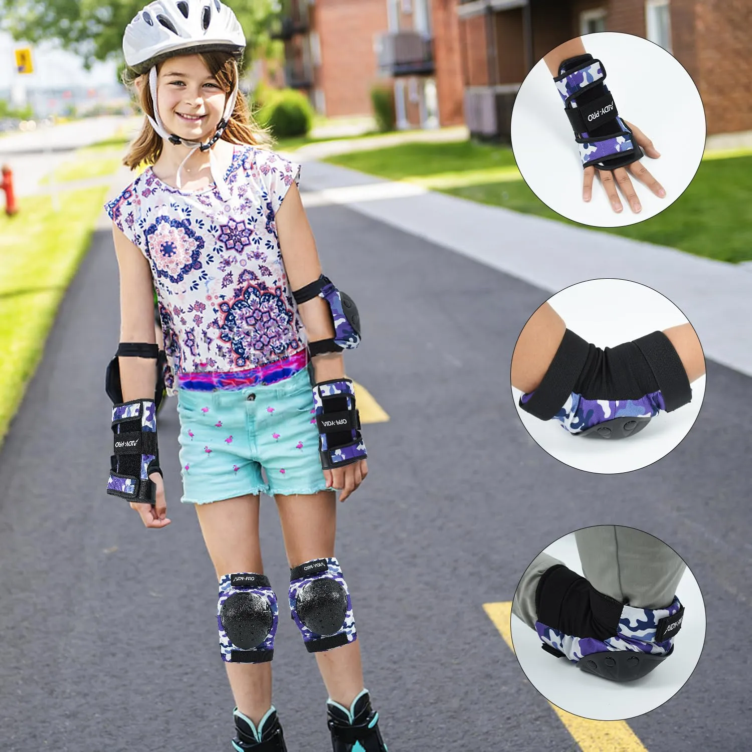 Adult Knee Pads and Elbow Pads Set Skateboard Protective Gear, Skateboard Wrist Guards Adult for Roller Skating Skateboarding Biking Blue