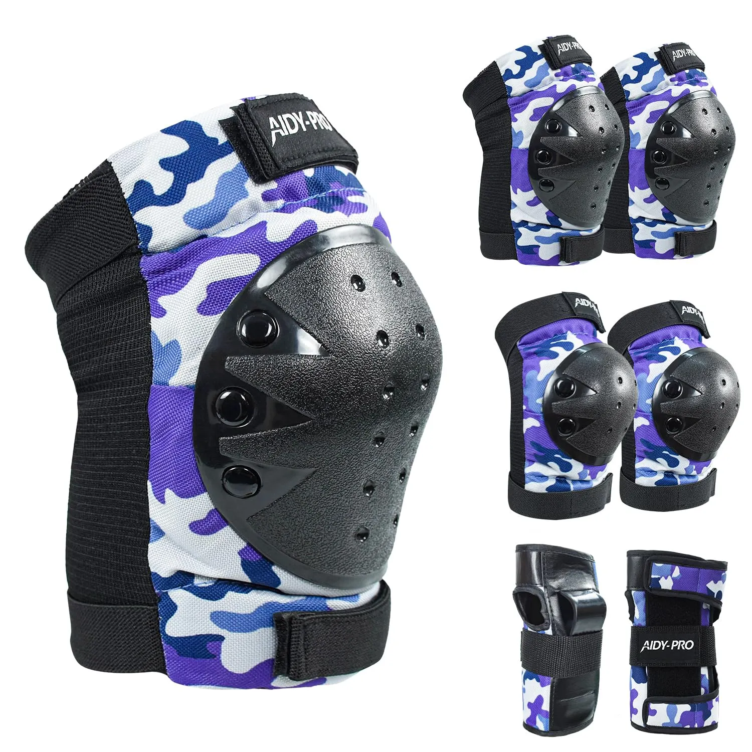 Adult Knee Pads and Elbow Pads Set Skateboard Protective Gear, Skateboard Wrist Guards Adult for Roller Skating Skateboarding Biking Blue