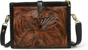 ADYAN Western Leather Crossbody Bags for Women Sling Bag Satchel Hand-tooled Floral Carving Girl Purse for stylish look