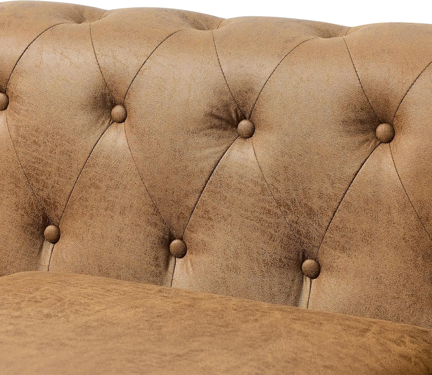 Air Leather Tufted Sofa Couch for Living Room, Rolled Arm 3-Seater Sofa Couch with Nailhead Trim and 2 Neck Roll Pillows, Small Apartment Chesterfield Sofa