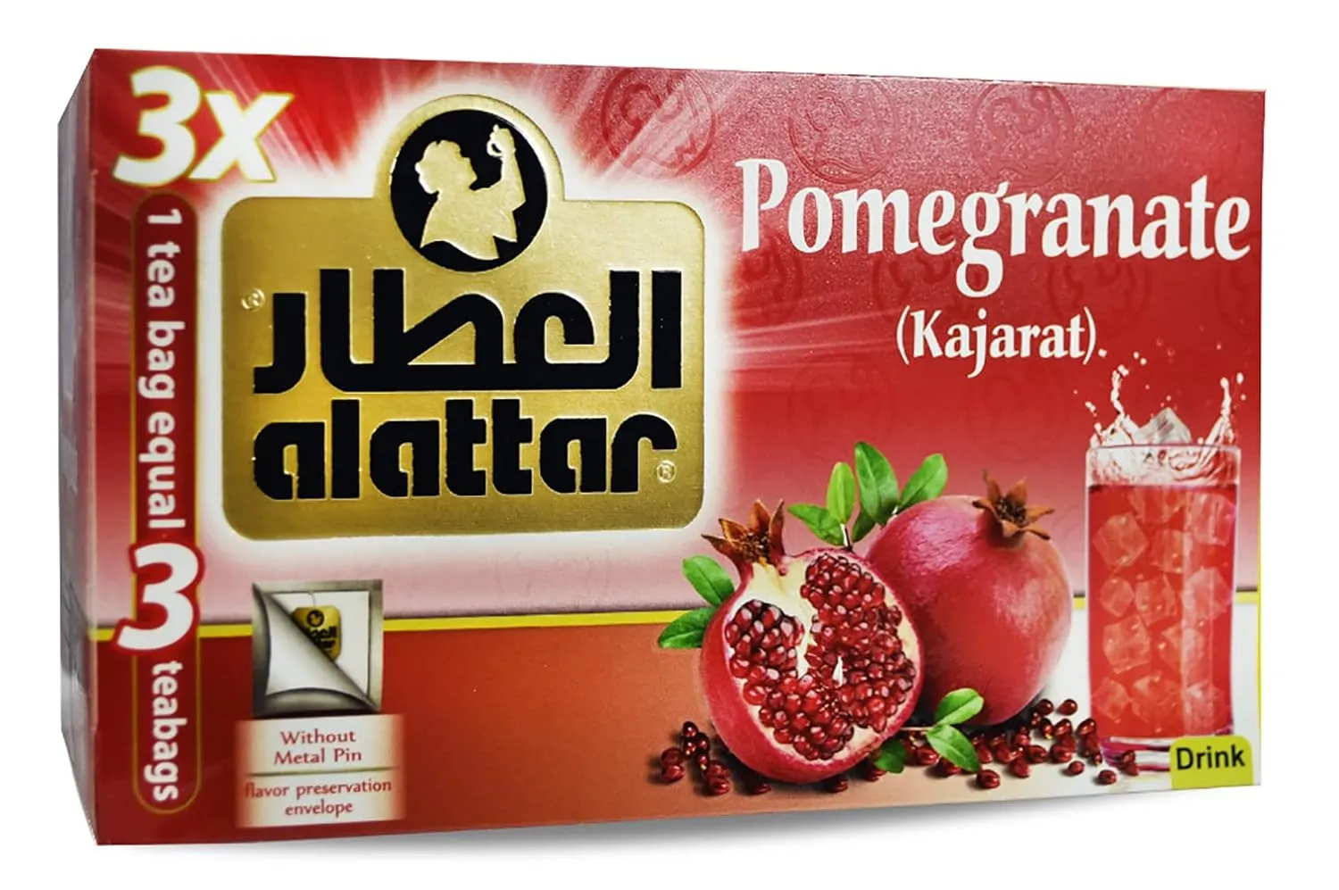 AlAttar Pomegranate Tea Pure Herbal Al Attar ElAttar El Attar Herbals No Additives Herb Non Gmo Herbs Kosher Halal (60 Tea Bags) العطار رمان حلال