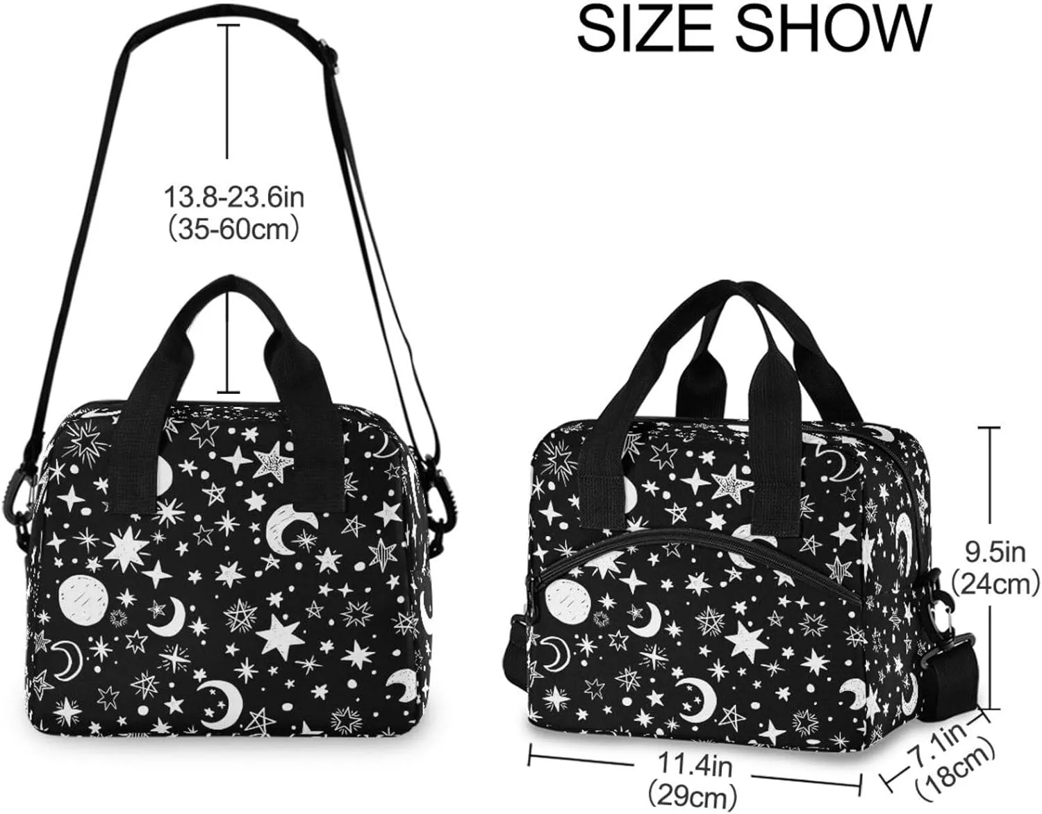 ALAZA Lunch Bag Cooler Tote Bag Insulated large Moon and Stars School Work Portable Adjustable Shoulder Strap