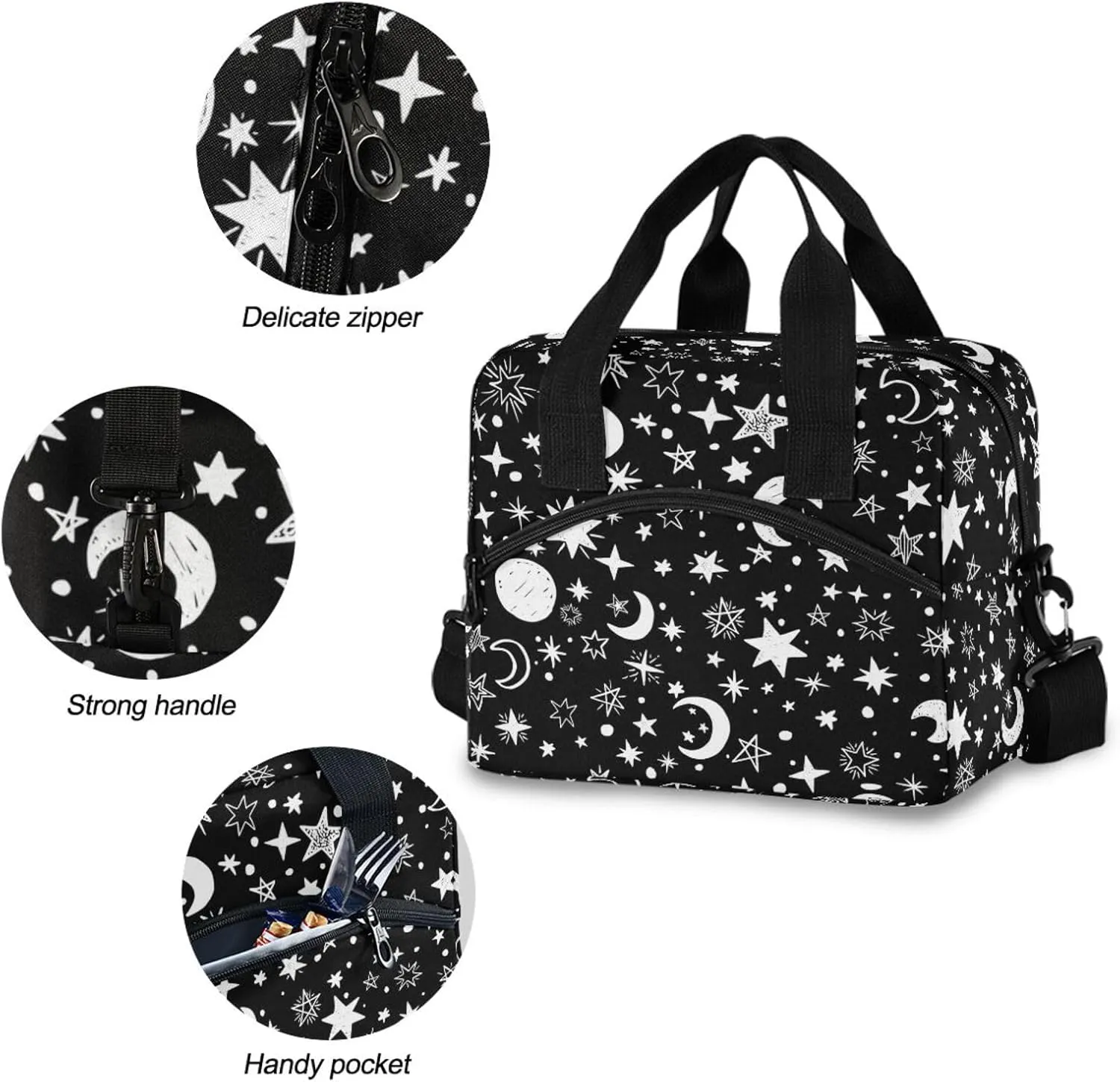 ALAZA Lunch Bag Cooler Tote Bag Insulated large Moon and Stars School Work Portable Adjustable Shoulder Strap