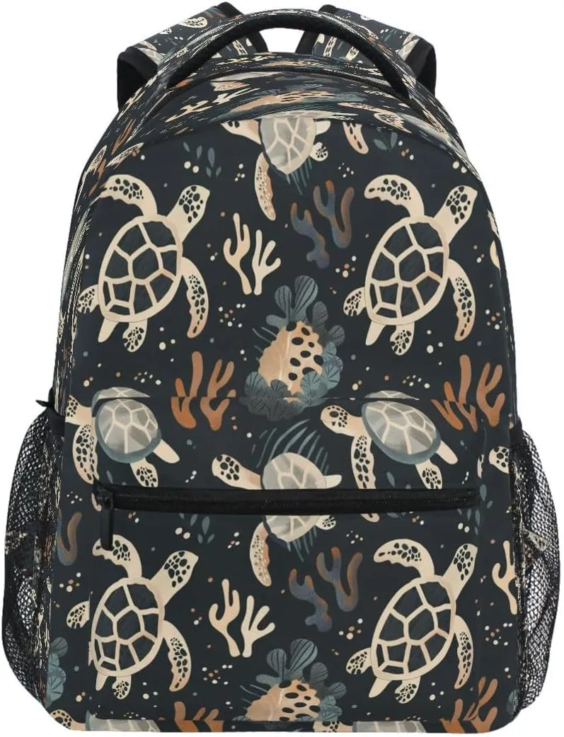 ALAZA Sea Turtle Coral Reef Black Backpack Daypack School Bag Travel Shoulder Bag for Students Boys Girls