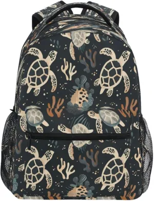 ALAZA Sea Turtle Coral Reef Black Backpack Daypack School Bag Travel Shoulder Bag for Students Boys Girls