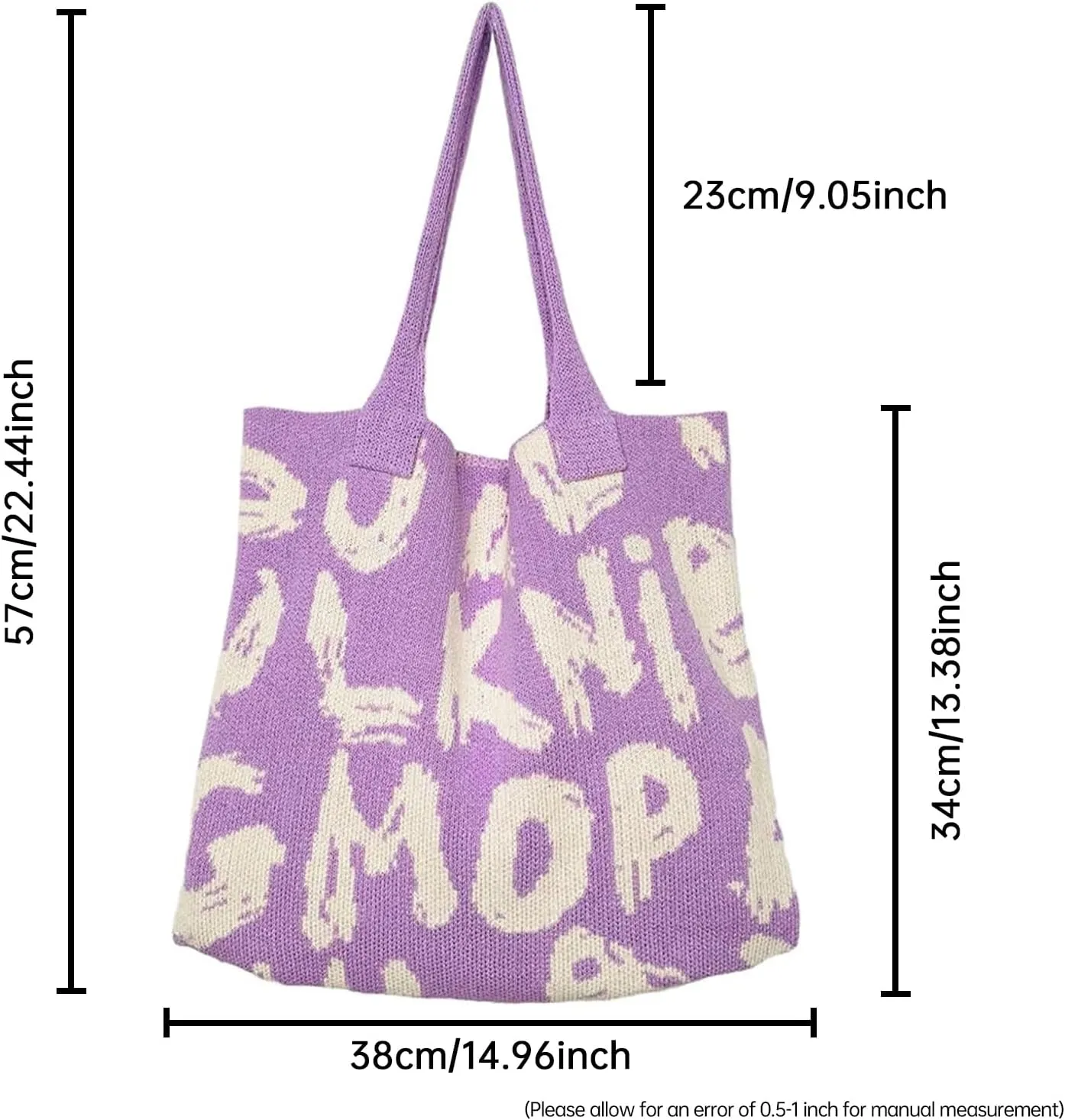 Alphabet Pattern Woven Canvas Beach Tote Bag