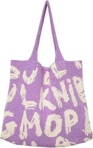 Alphabet Pattern Woven Canvas Beach Tote Bag