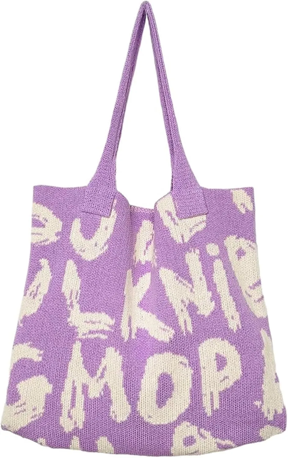 Alphabet Pattern Woven Canvas Beach Tote Bag