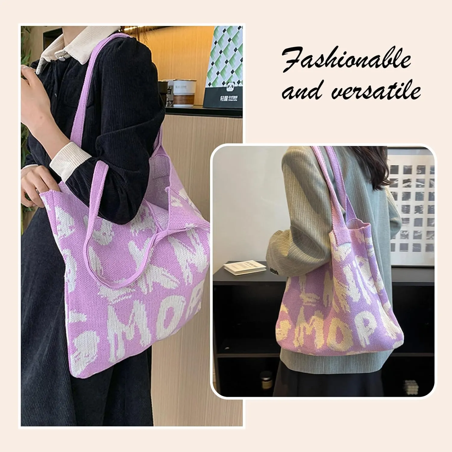 Alphabet Pattern Woven Canvas Beach Tote Bag