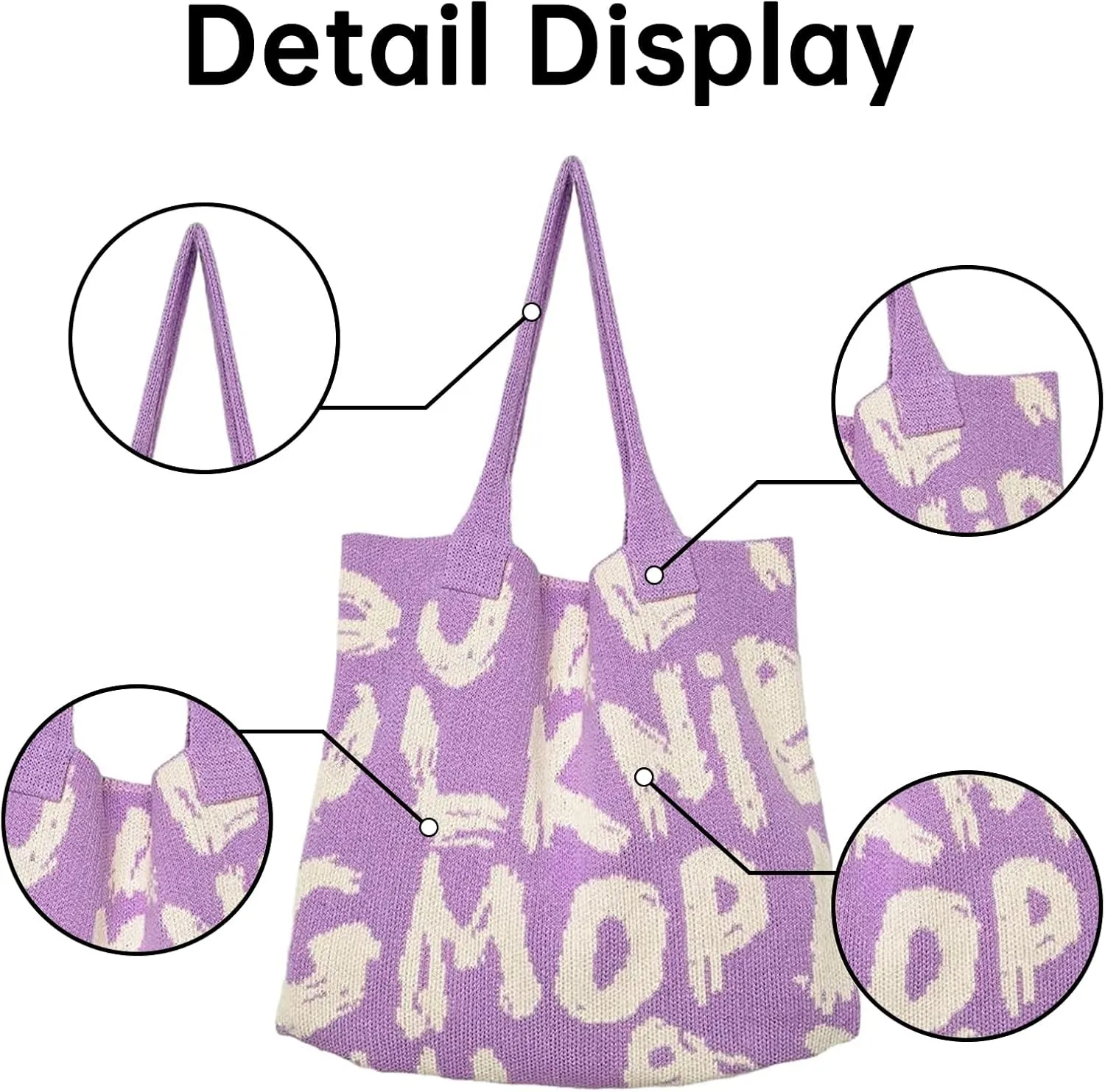 Alphabet Pattern Woven Canvas Beach Tote Bag