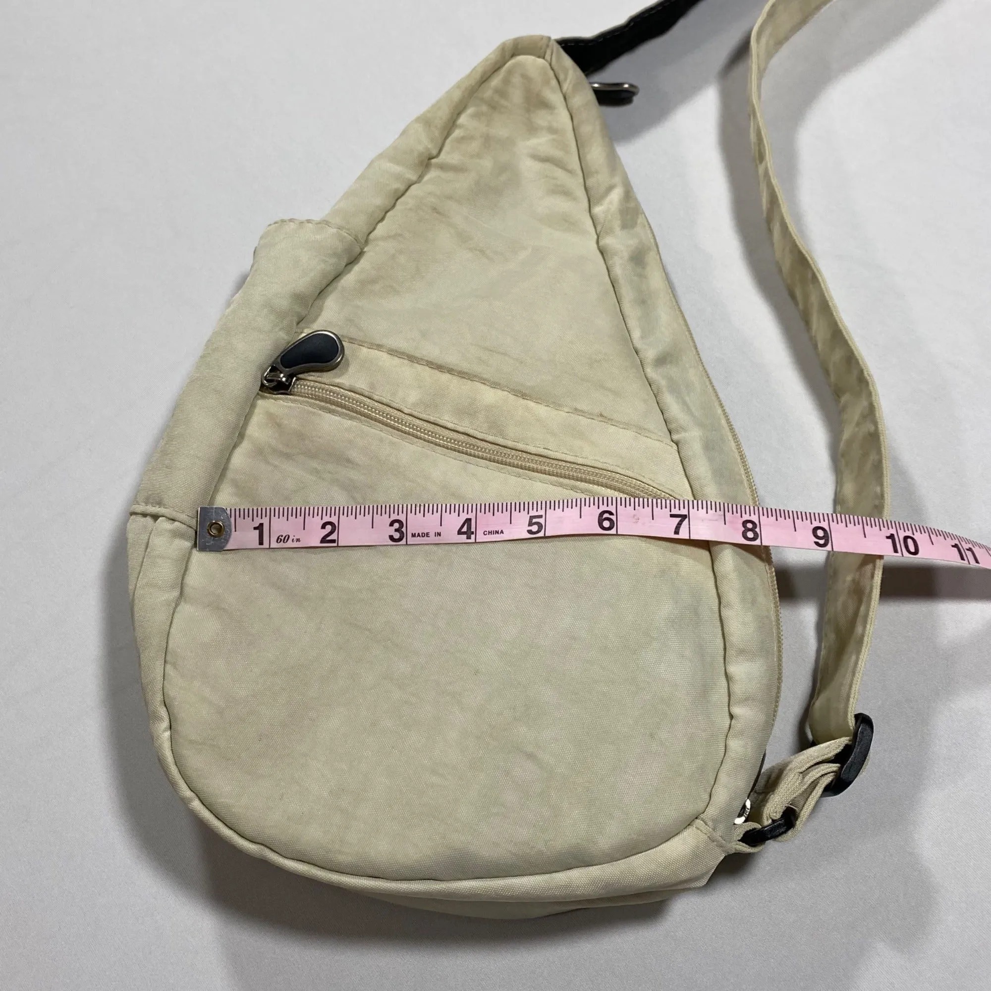 Ameribag Small Beige Distressed Nylon Teardrop Crossbody Sling Bag