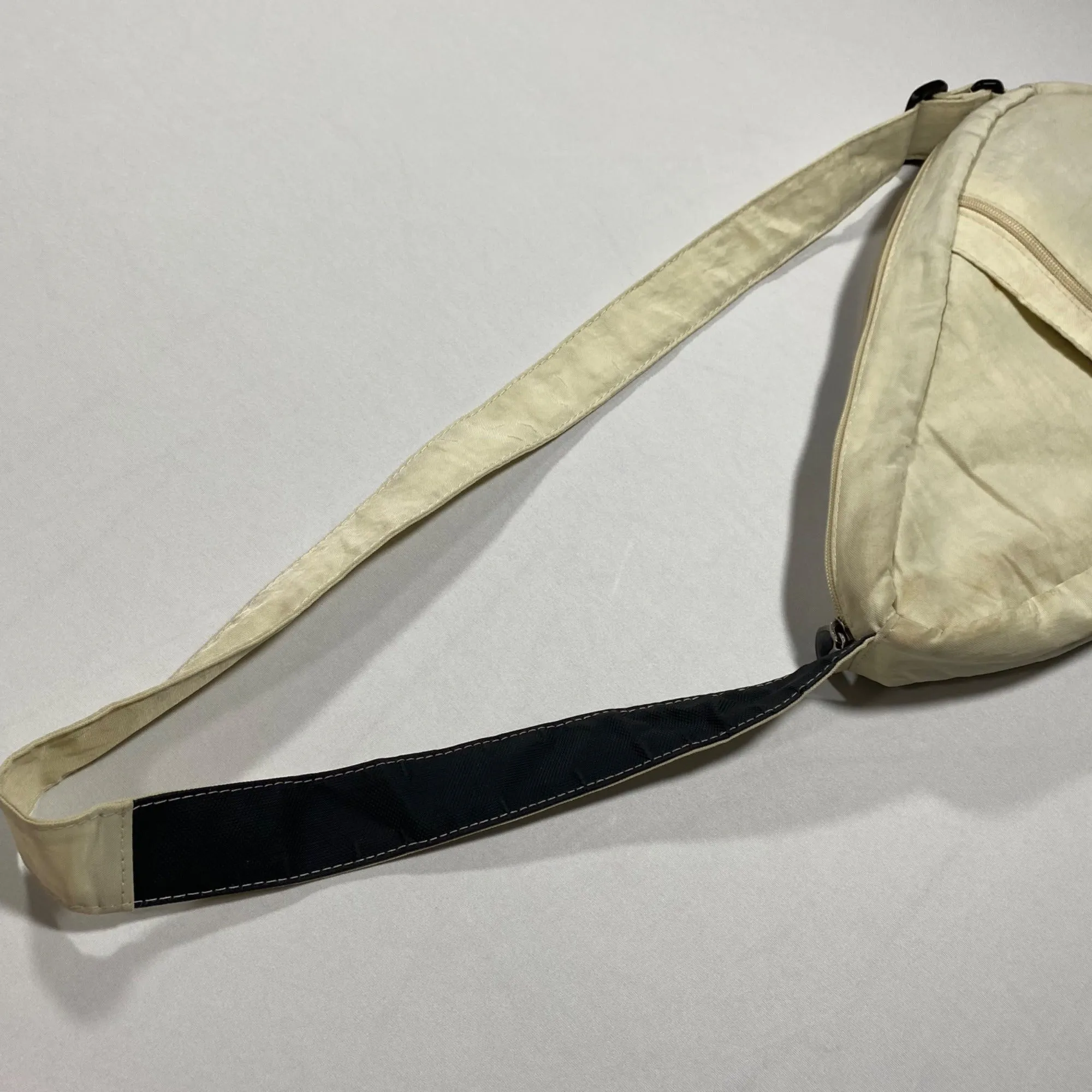 Ameribag Small Beige Distressed Nylon Teardrop Crossbody Sling Bag