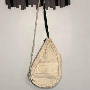 Ameribag Small Beige Distressed Nylon Teardrop Crossbody Sling Bag