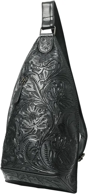 American Darling Sling Hand Tooled Genuine Leather Women Bag Western Handbag Purse, Black