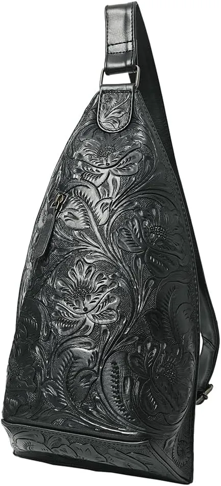 American Darling Sling Hand Tooled Genuine Leather Women Bag Western Handbag Purse, Black