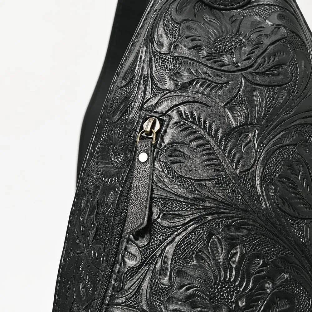 American Darling Sling Hand Tooled Genuine Leather Women Bag Western Handbag Purse, Black