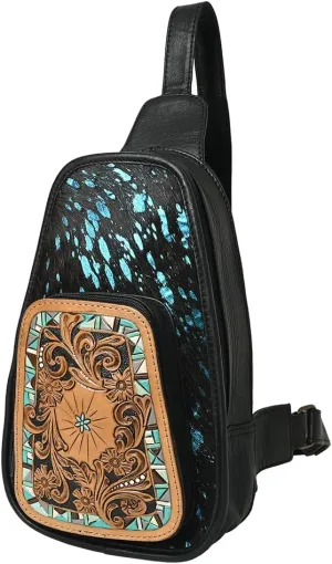 American Darling Sling Hand Tooled Hair-On Genuine Leather Western Women Bag Handbag Purse |Sling Bag | Leather Sling Bag | Fanny Pack Bag | Sling Bag for Women