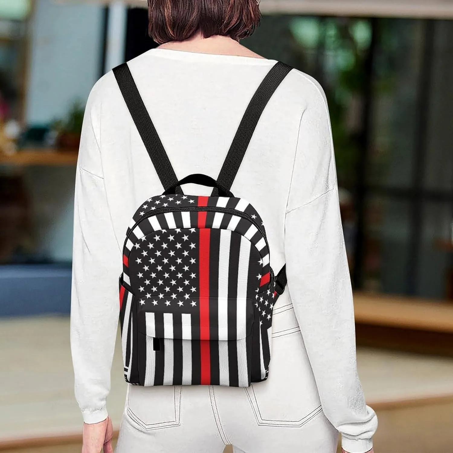 American Thin Red Line Flag Pattern (3) Backpack Purse for Women Casual Shoulder Bag With Adjustable Strap