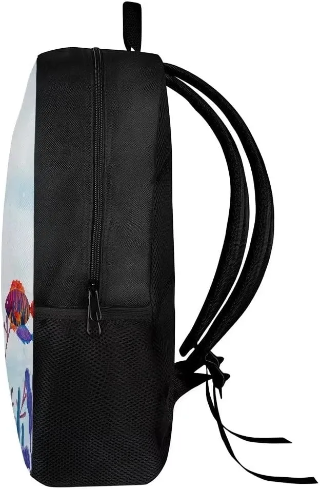 AmzPrint Butterfly Fish 17 Inch Black Shoulder Lightweight Book Bags Coral Cartoon Print Kids Backpack Boys Girls