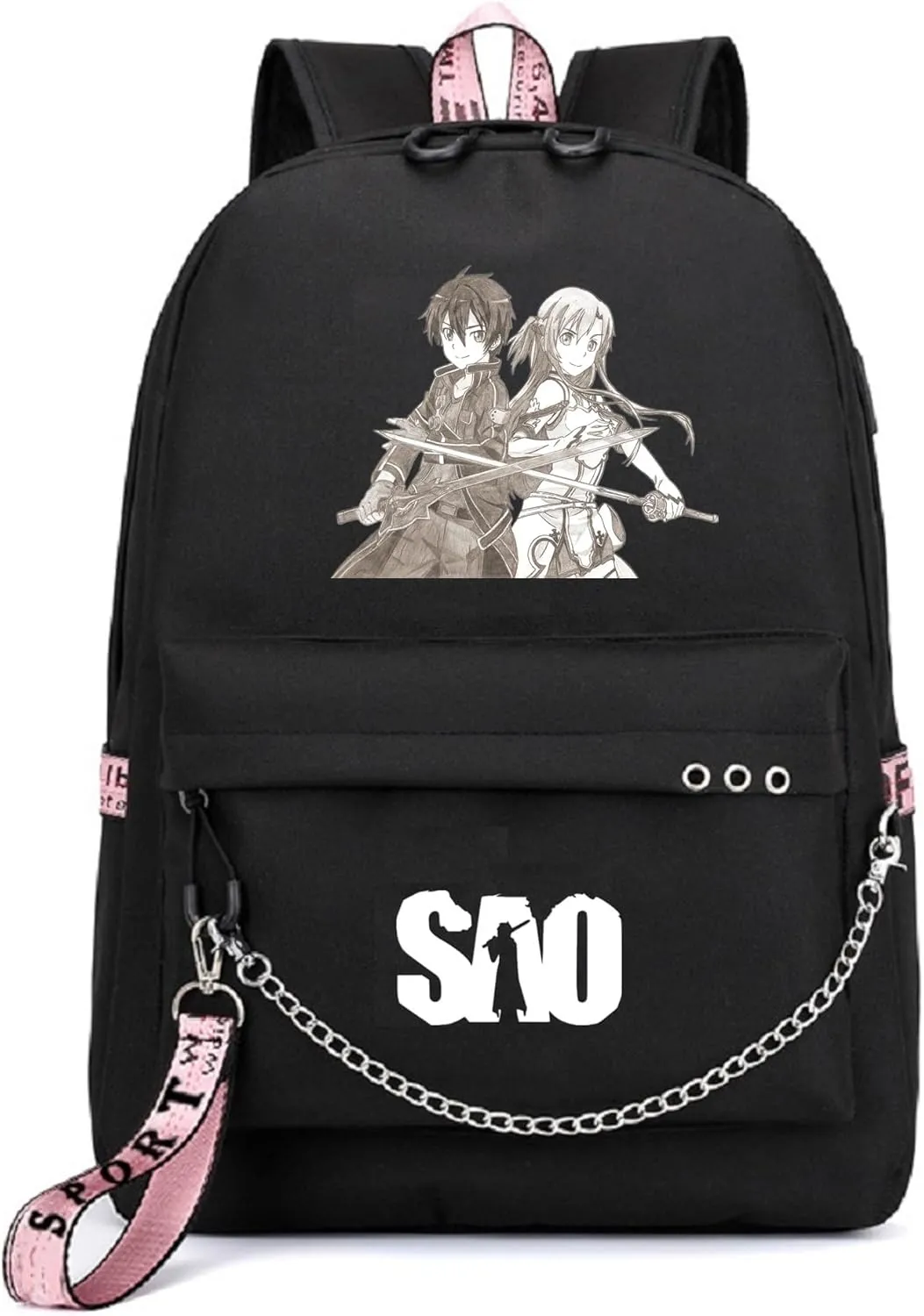 Anime Sword Art Online Backpack School Bag Kirigaya Kazuto Kirito Daypack Student Bag with USB Port 3