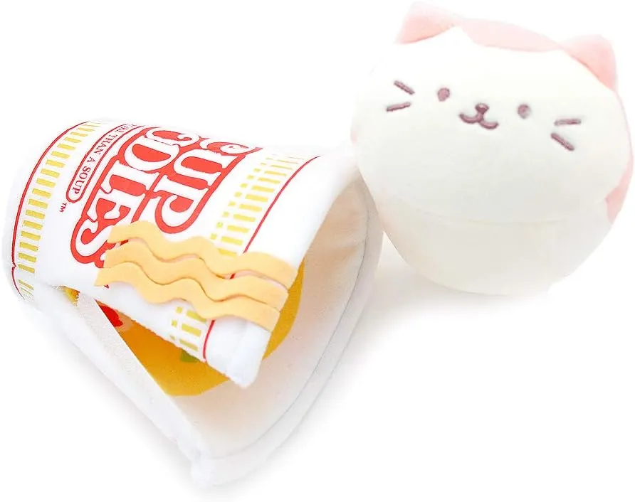 Anirollz Stuffed Animal Plush Toy - Official Nissin Cup Noodle Roll Blanket Outfitz Doll |Soft, Squishy, Warm, Cute, Comfort, Safe| Pillow with Kitty - Birthday Decorations Gift Set 3" & 6" Kittiroll
