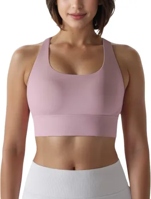 Anna-Kaci Women's Scoop Neck Stretchy Cropped Banded Criss Cross Back Sports Bra
