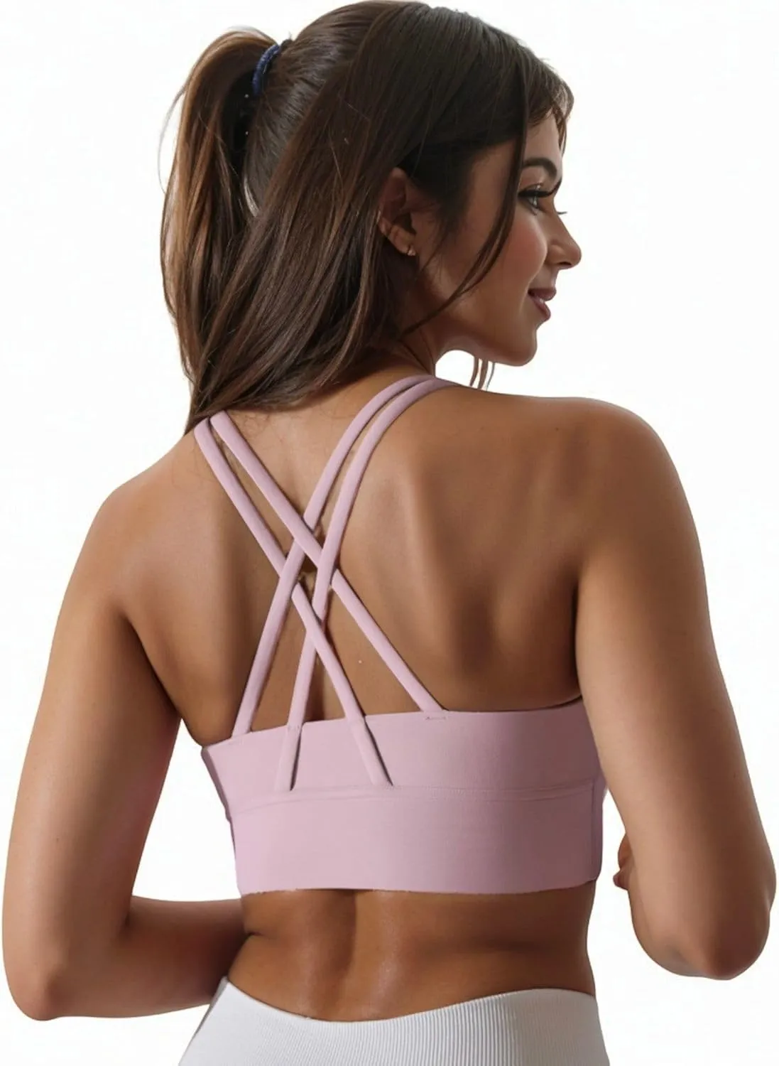 Anna-Kaci Women's Scoop Neck Stretchy Cropped Banded Criss Cross Back Sports Bra