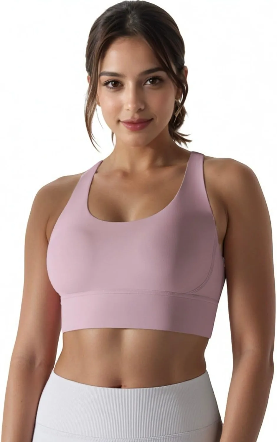 Anna-Kaci Women's Scoop Neck Stretchy Cropped Banded Criss Cross Back Sports Bra
