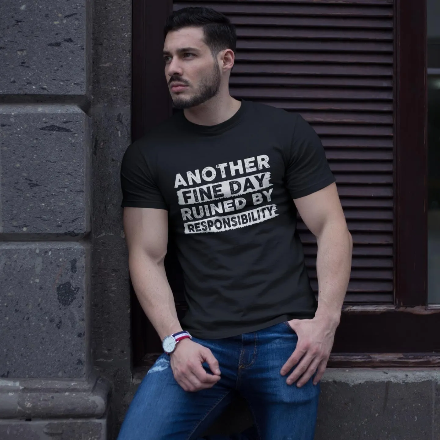 Another Fine Day Ruined by Responsibility Funny T-Shirt, Sarcastic Saying Humor Joke T Shirt for Men Women