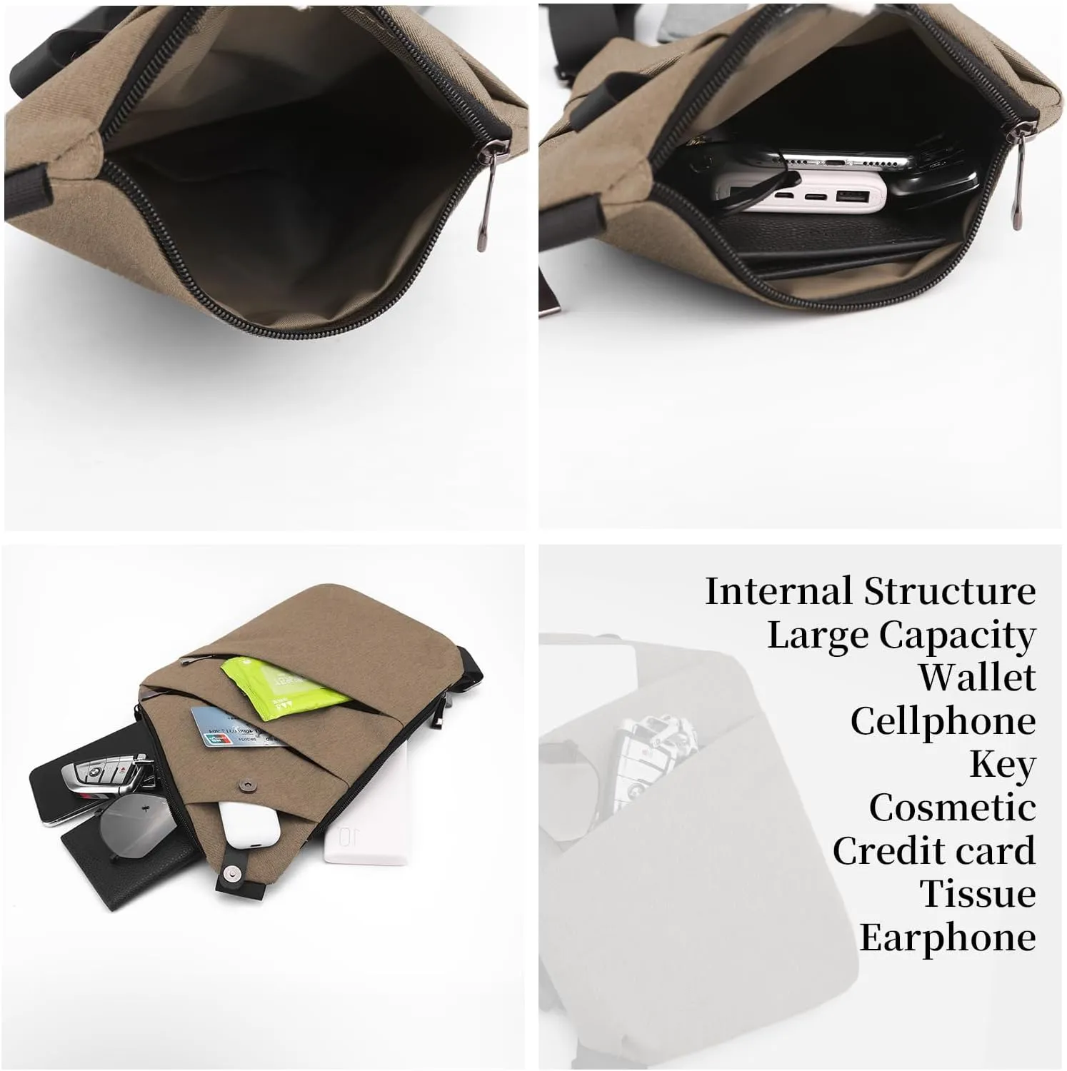 Anti Theft Crossbody Bag,Sling Bag for Women Men,Multi-pocket Chest Shoulder Bag for Travel, Sport, Work