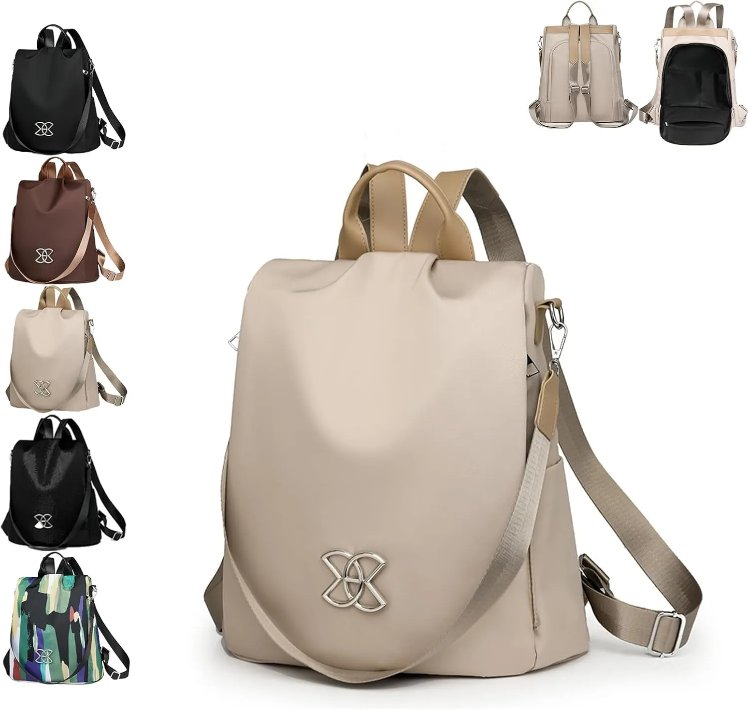 Anti-Theft Large Capacity Backpack for Women, Waterproof Oxford Crossbody Bag with Adjustable Strap for Travel Use (Beige)